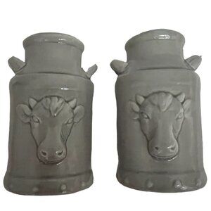 Gray Ceramic Small Milk Jug Salt and Pepper Shakers Country Cows 3.5" New
